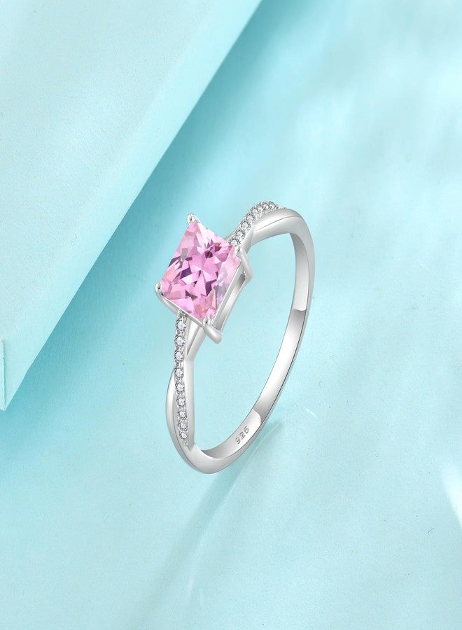 FJ Princess Cut Promise Rings for Her 925 Sterling Silver Engagement Wedding Pink Tourmaline Ring October Birthstone Jewelry Rings for Women Size 9 - Image 4