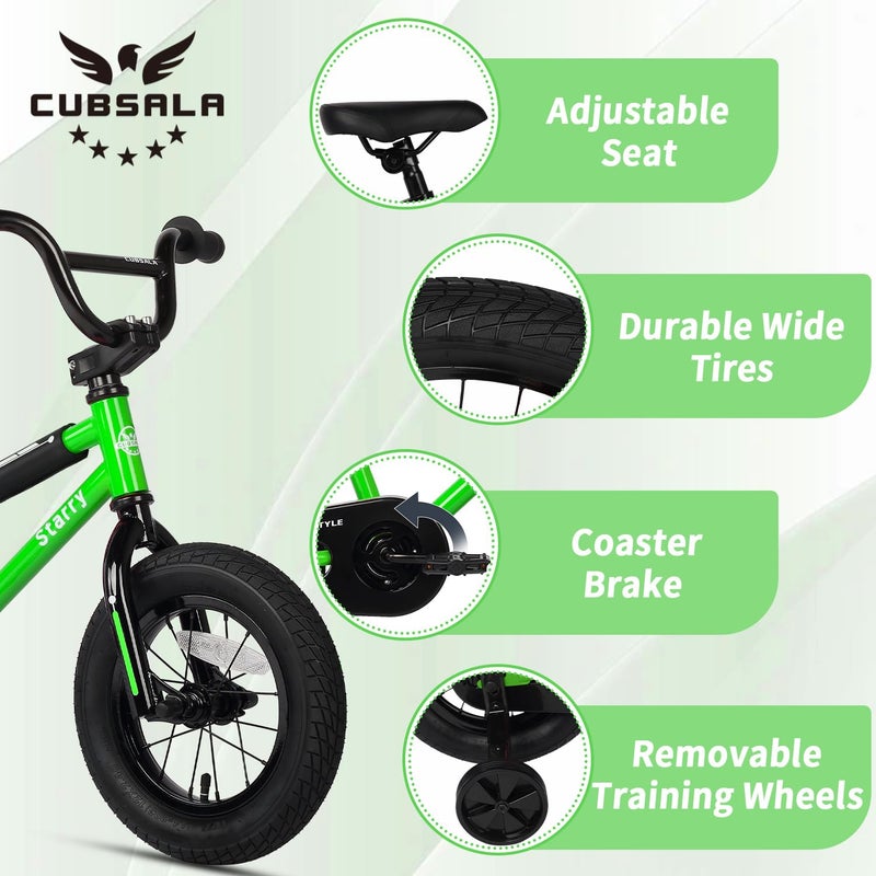cubsala 12 Inch Kids Bike for 1 2 3 4 Years Old Boys Girls Beiginner Riders Toddlers BMX Style Bicycle with Training Wheels Coaster Brake, Green - Image 2