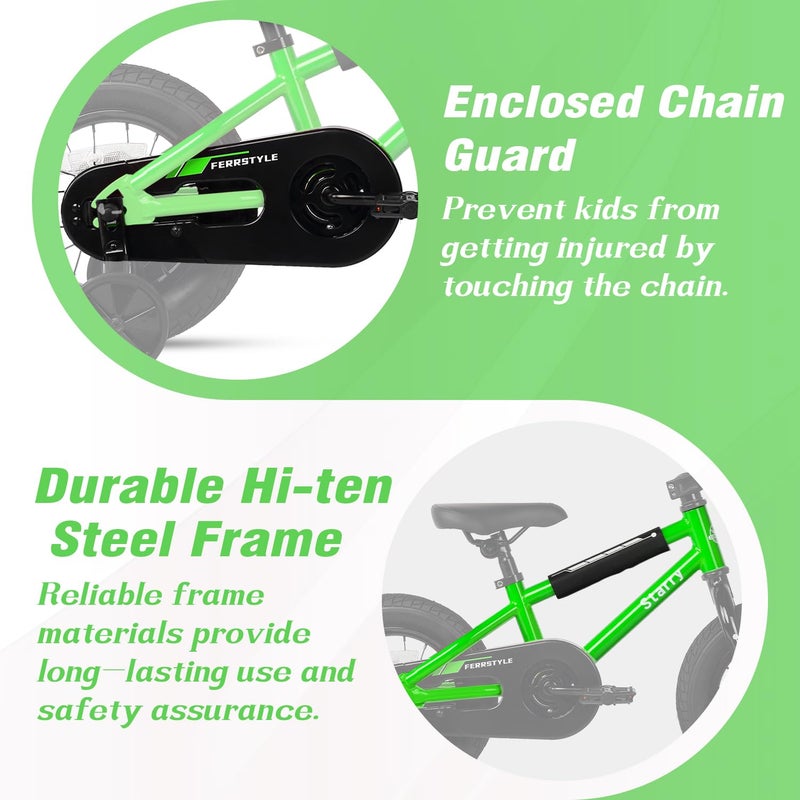 cubsala 12 Inch Kids Bike for 1 2 3 4 Years Old Boys Girls Beiginner Riders Toddlers BMX Style Bicycle with Training Wheels Coaster Brake, Green - Image 3