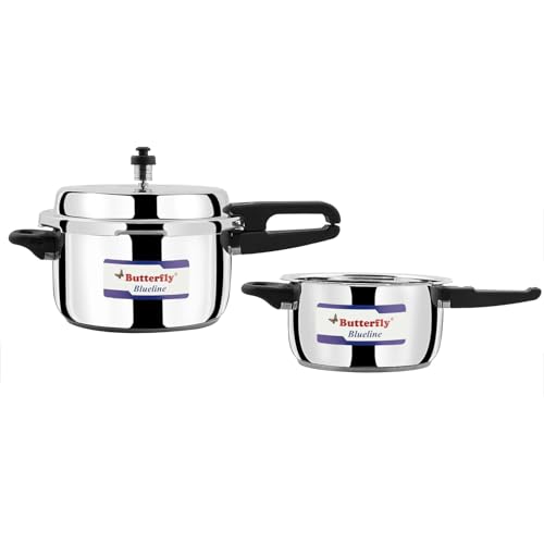 Butterfly Present Blueline 3.0, 5.0 Liter Capacity Stainless Steel 3 L, 5 L Induction Bottom Outer Lid Pressure Cooker (Stainless Steel) - Image 1
