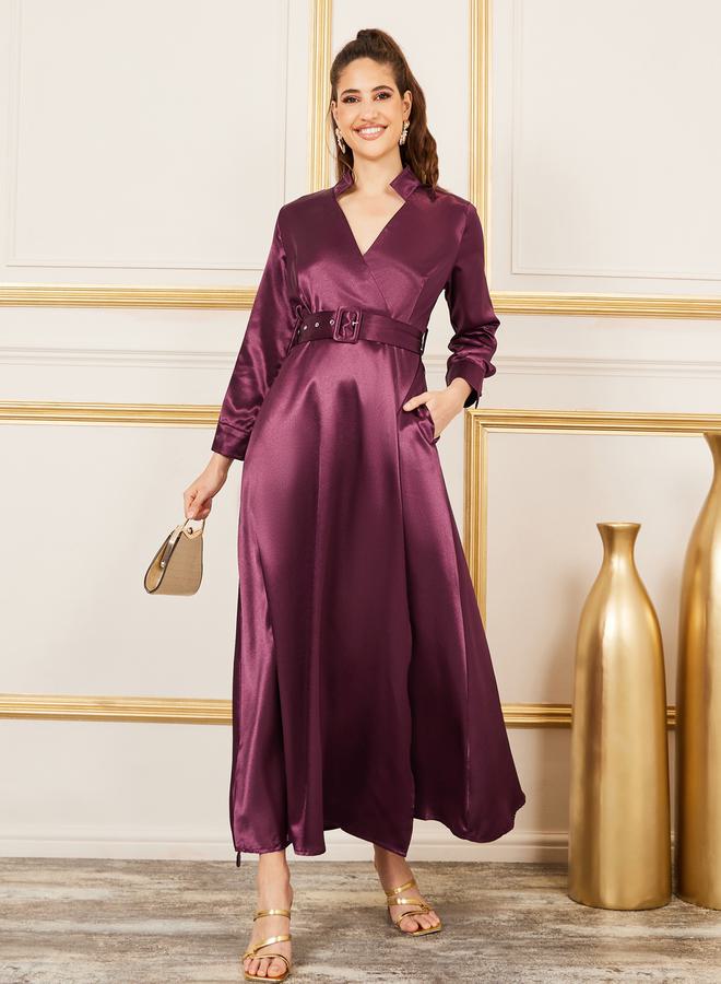 Styli Satin Belted Midi Dress - Image 1