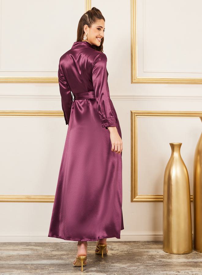 Styli Satin Belted Midi Dress - Image 4