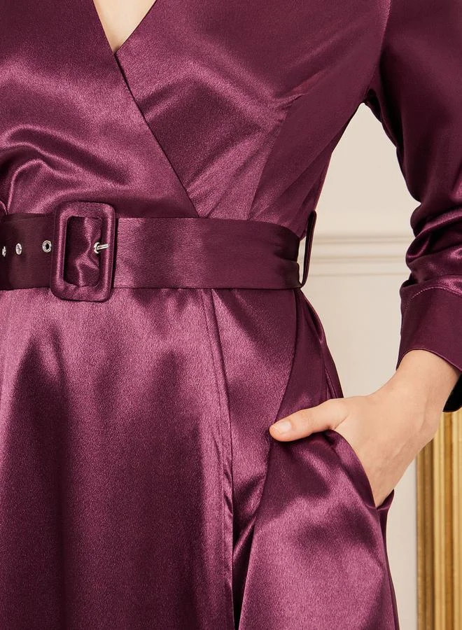 Styli Satin Belted Midi Dress