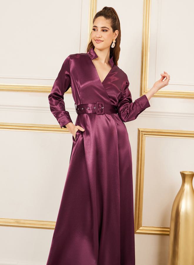 Styli Satin Belted Midi Dress - Image 2