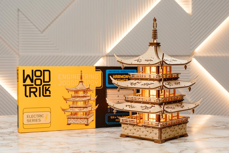 Wood Trick Harmony Tower Pagoda Temple LED 3D Wooden Puzzles for Adults to Build - Delicate Engravings - 2-Mode Lighting - Engineering DIY Project Mechanical 3D Puzzle Model Kits for Adults - Image 5