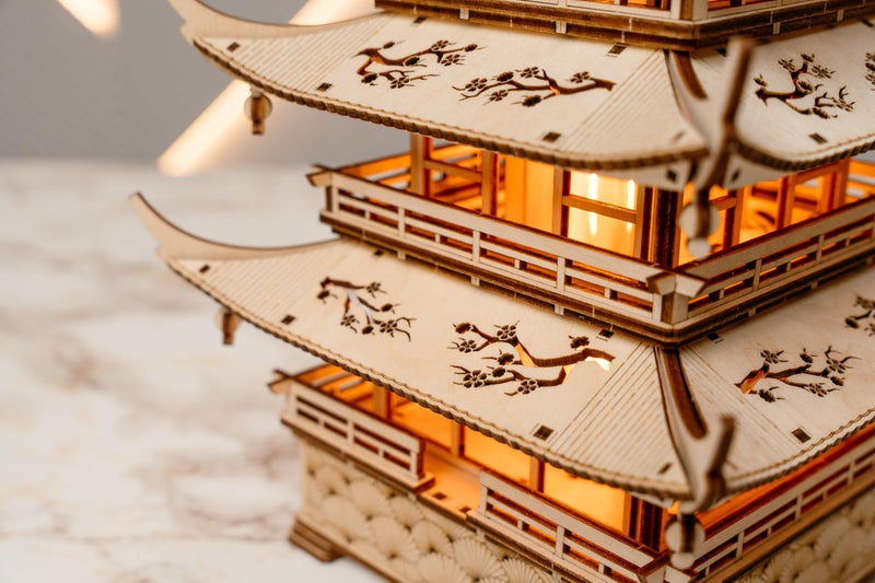 Wood Trick Harmony Tower Pagoda Temple LED 3D Wooden Puzzles for Adults to Build - Delicate Engravings - 2-Mode Lighting - Engineering DIY Project Mechanical 3D Puzzle Model Kits for Adults - Image 2