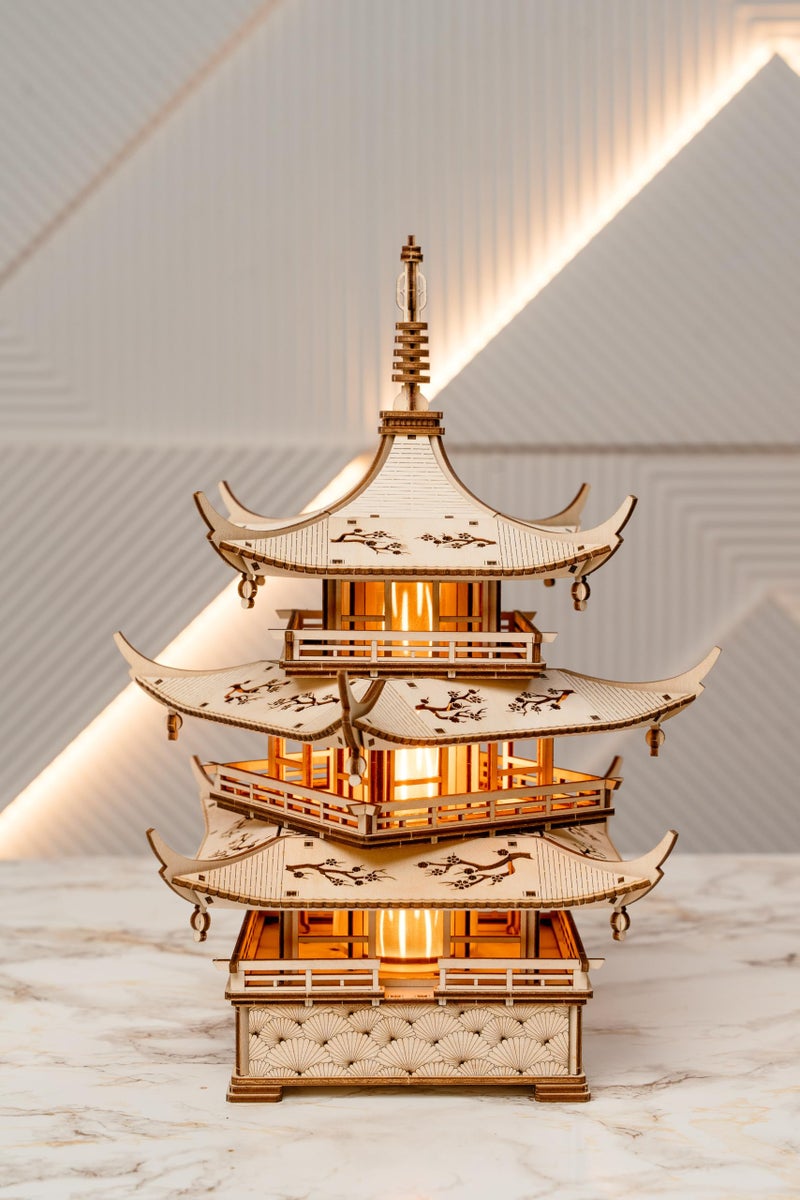 Wood Trick Harmony Tower Pagoda Temple LED 3D Wooden Puzzles for Adults to Build - Delicate Engravings - 2-Mode Lighting - Engineering DIY Project Mechanical 3D Puzzle Model Kits for Adults - Image 4