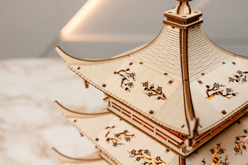 Wood Trick Harmony Tower Pagoda Temple LED 3D Wooden Puzzles for Adults to Build - Delicate Engravings - 2-Mode Lighting - Engineering DIY Project Mechanical 3D Puzzle Model Kits for Adults - Image 3