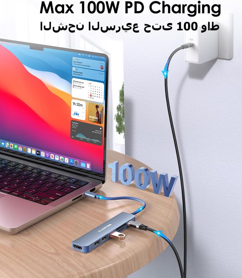 Lention USB C Hub with 100W Charging, 4K HDMI, Dual Card Reader, USB 3.0 & 2.0 Compatible 2025-2016 MacBook Pro, New Mac Air/Surface, Chromebook, More, Stable Driver Adapter (CB-CE18, Blue) - Image 5