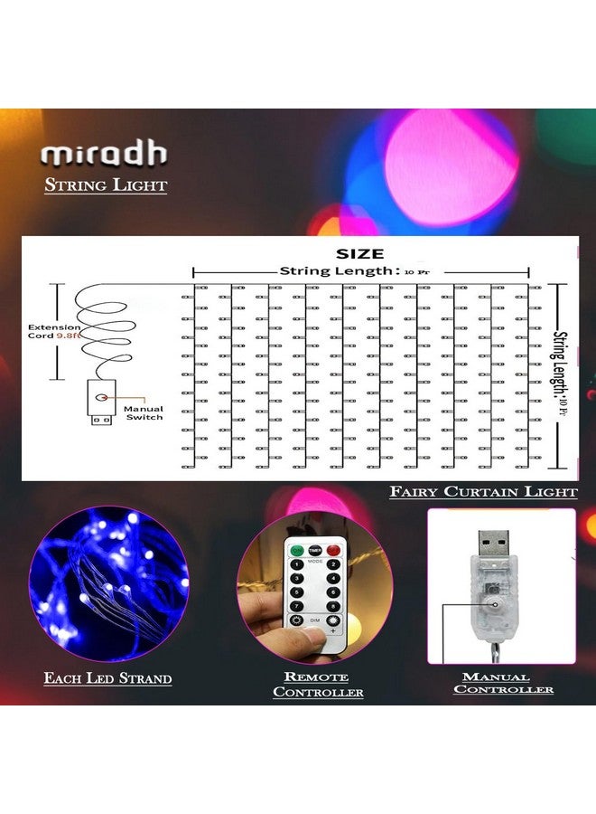 MIRADH أضواء ستارة الجنية LED MIRADH 300 متر مع جهاز تحكم عن بعد سطوع قابل للتعديل، تعمل بواسطة USB لتزيين المنزل، تزيين ديوالي، تزيين بالونات عيد الميلاد في الهواء الطلق (أزرق) - Image 2