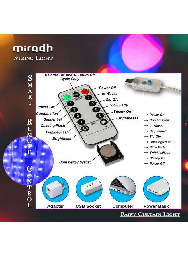 MIRADH أضواء ستارة الجنية LED MIRADH 300 متر مع جهاز تحكم عن بعد سطوع قابل للتعديل، تعمل بواسطة USB لتزيين المنزل، تزيين ديوالي، تزيين بالونات عيد الميلاد في الهواء الطلق (أزرق) - Image 3