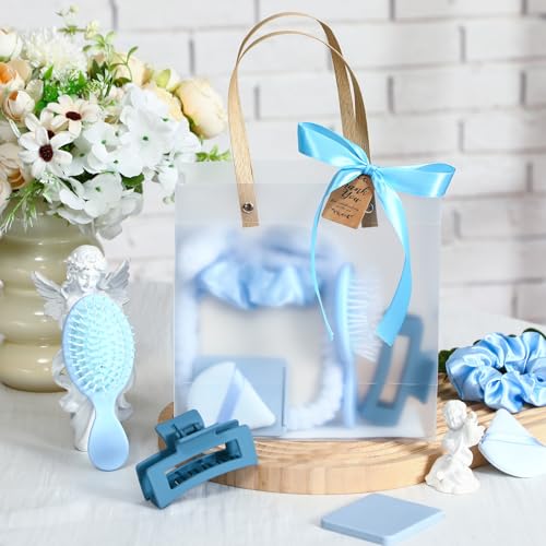 Knitgrip 55 Pcs Baby Shower Prizes for Winners Prizes Gifts Including Headband Hair Brush Jewelry Box Compact Mirror Powder Puff Hair Tie Claw Gift Bag for Baby Wedding Bridal Shower(Blue) - Image 3