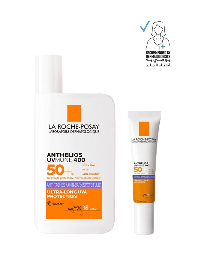 LA ROCHE-POSAY La Roche Posay Anthelios UVMUNE 400 SPF 50+  Invisible Fluid for Dark Spots 50ml & La Roche Posay Anthelios UVMUNE 400 SPF 50+  Invisible Fluid for Dark Spots 10ml - Image 1