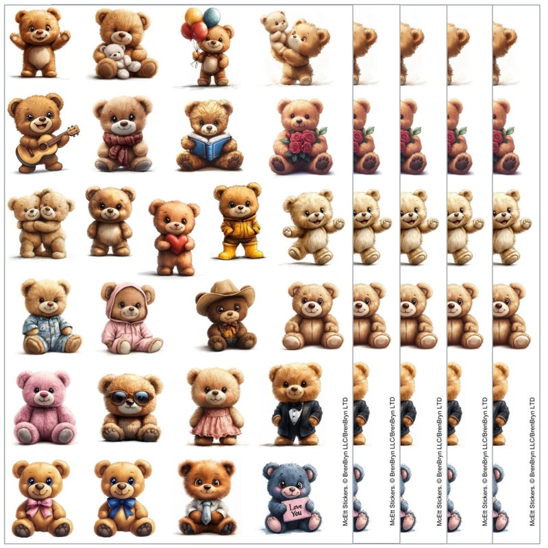 McEtt Teddy Bear Sticker Sheets â€“ Cute Illustrated Teddy Bear Designs, Aesthetic Plush Animal Art â€“ 5 Sheet Pack (125 Pieces) - Image 2