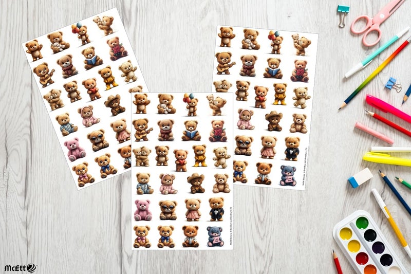 McEtt Teddy Bear Sticker Sheets â€“ Cute Illustrated Teddy Bear Designs, Aesthetic Plush Animal Art â€“ 5 Sheet Pack (125 Pieces) - Image 3