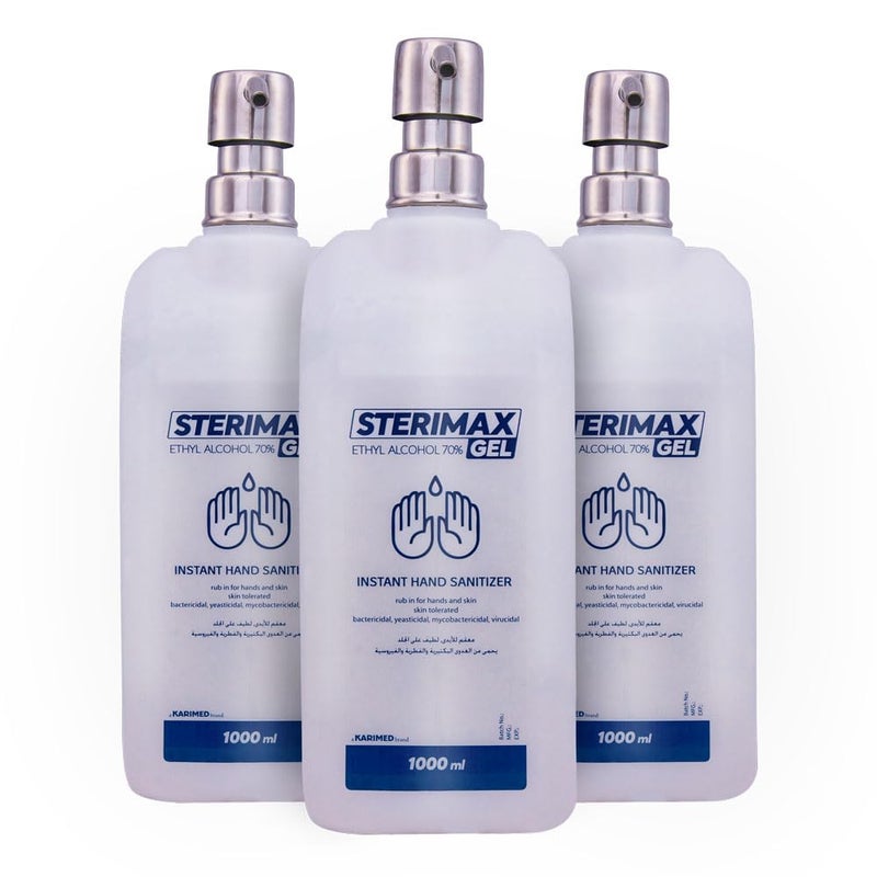 STERIMAX Stainless Pump Hand Sanitizer Gel 3Pcs Transparent 1L