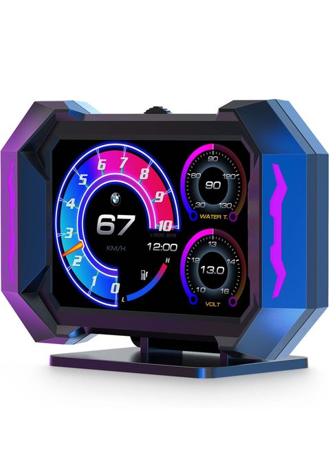 Gauge Car HUD Head Up Display Gauge Display Tachometer Gauge Multi-function Digital OBD Speedometer with Car Speed MPH Altitude Driving Direction Slope Meter