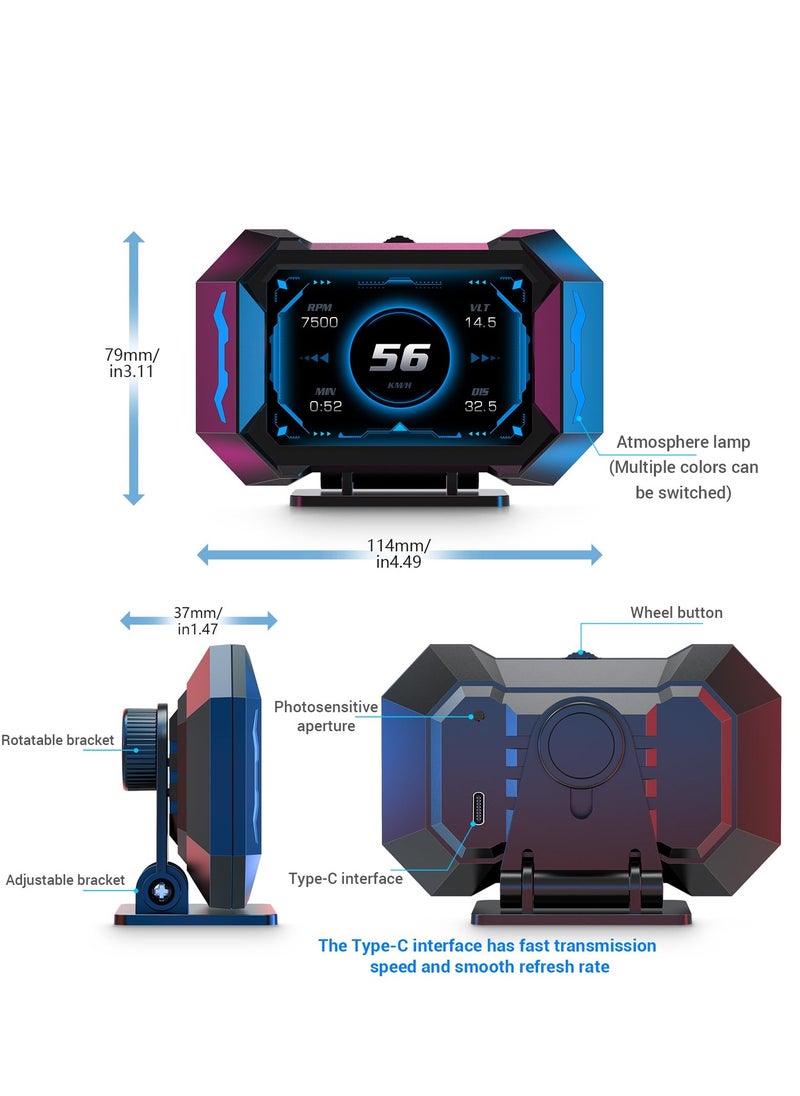 XiuWoo - Gauge Car HUD Head Up Display Gauge Display Tachometer Gauge Multi-function Digital OBD Speedometer with Car Speed MPH Altitude Driving Direction Slope Meter - Image 1