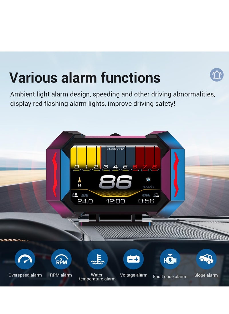 XiuWoo - Gauge Car HUD Head Up Display Gauge Display Tachometer Gauge Multi-function Digital OBD Speedometer with Car Speed MPH Altitude Driving Direction Slope Meter - Image 1