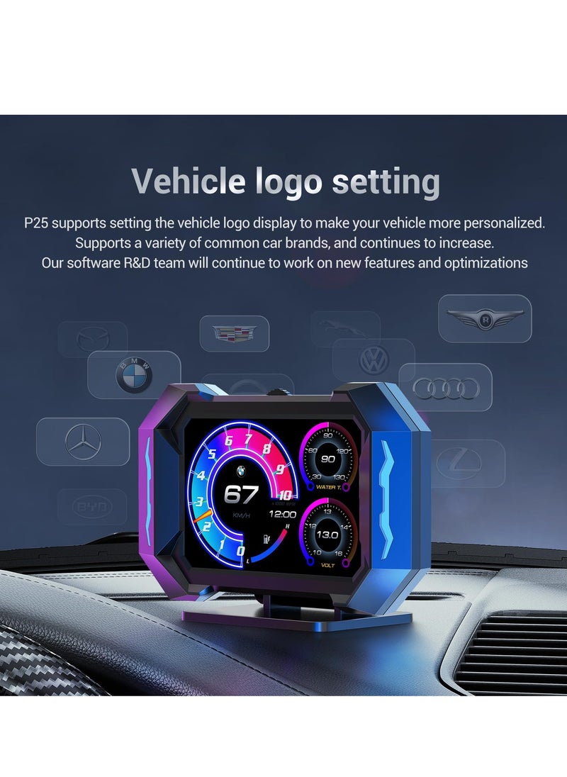 XiuWoo - Gauge Car HUD Head Up Display Gauge Display Tachometer Gauge Multi-function Digital OBD Speedometer with Car Speed MPH Altitude Driving Direction Slope Meter - Image 1