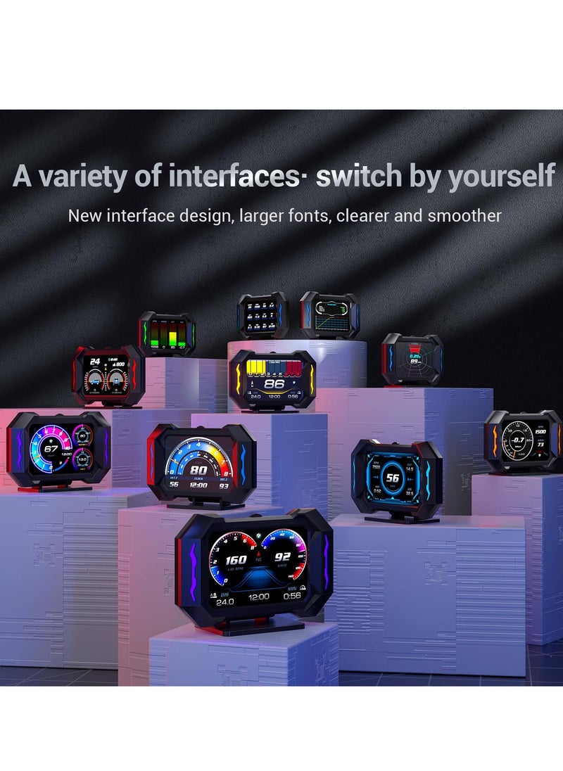 XiuWoo - Gauge Car HUD Head Up Display Gauge Display Tachometer Gauge Multi-function Digital OBD Speedometer with Car Speed MPH Altitude Driving Direction Slope Meter - Image 1