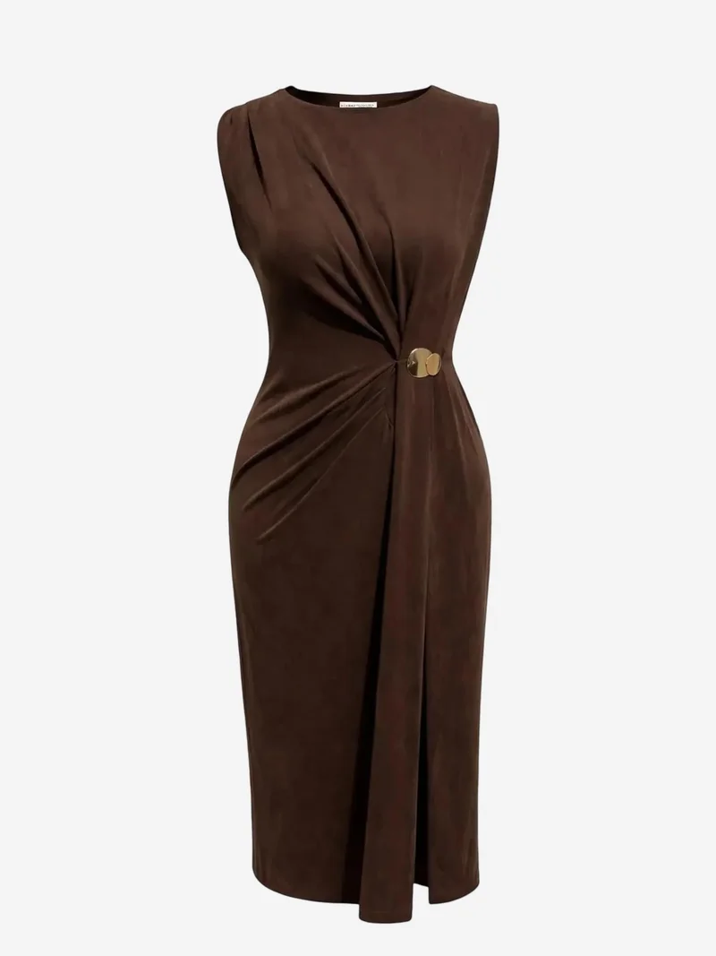 MixRay MIXRAY Fitted Midi Dress with Crew Neck
