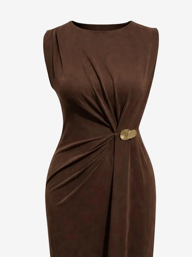 MixRay MIXRAY Fitted Midi Dress with Crew Neck