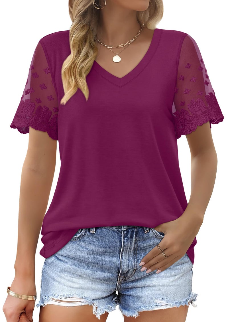 OFEEFAN Trendy Clothes for Women Fashion Trendy Shirts Cute V Neck T Shirts Mauve 2XL - Image 1