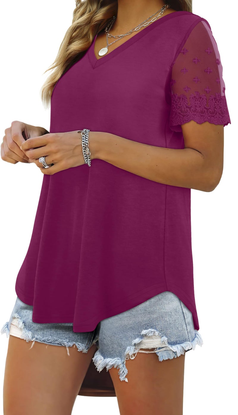 OFEEFAN Trendy Clothes for Women Fashion Trendy Shirts Cute V Neck T Shirts Mauve 2XL - Image 2