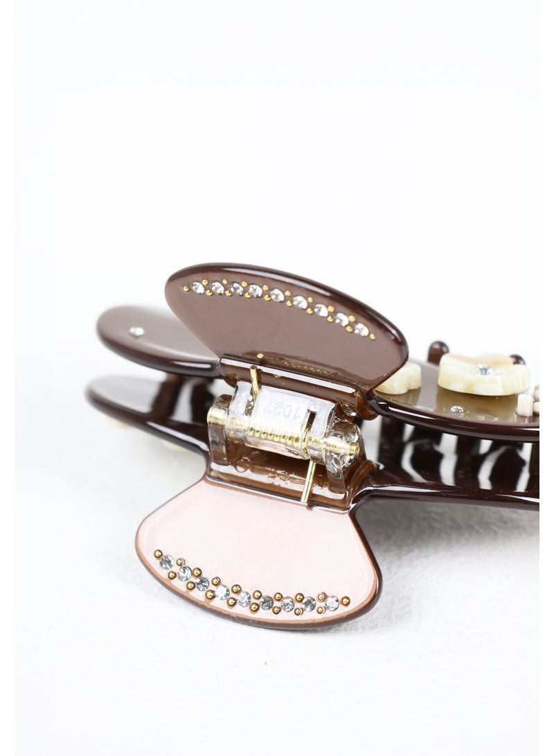 ZAAS French Floral Embellished Hair Claw Clip - Image 2