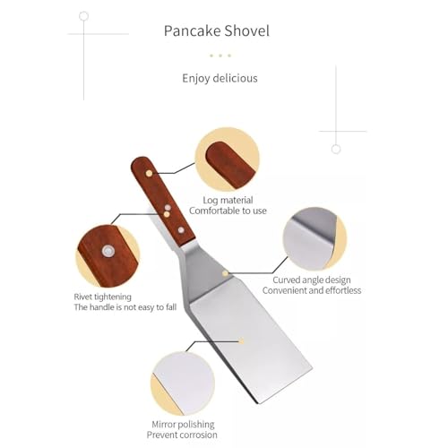 Giffy® Food Grade Heat-Resistant Stainless Steel Turner Spatula Cooking Shovel Flipper for Egg Burgers Pizza Pancake Pastry Fish Steak with Wooden Handle, 11 Inch - Image 3