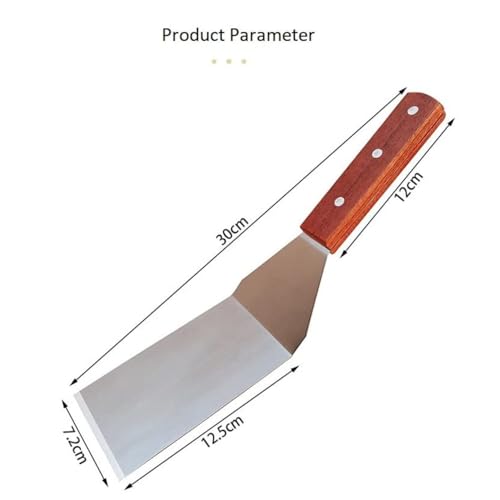 Giffy® Food Grade Heat-Resistant Stainless Steel Turner Spatula Cooking Shovel Flipper for Egg Burgers Pizza Pancake Pastry Fish Steak with Wooden Handle, 11 Inch - Image 2