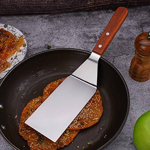 Giffy® Food Grade Heat-Resistant Stainless Steel Turner Spatula Cooking Shovel Flipper for Egg Burgers Pizza Pancake Pastry Fish Steak with Wooden Handle, 11 Inch - Image 1