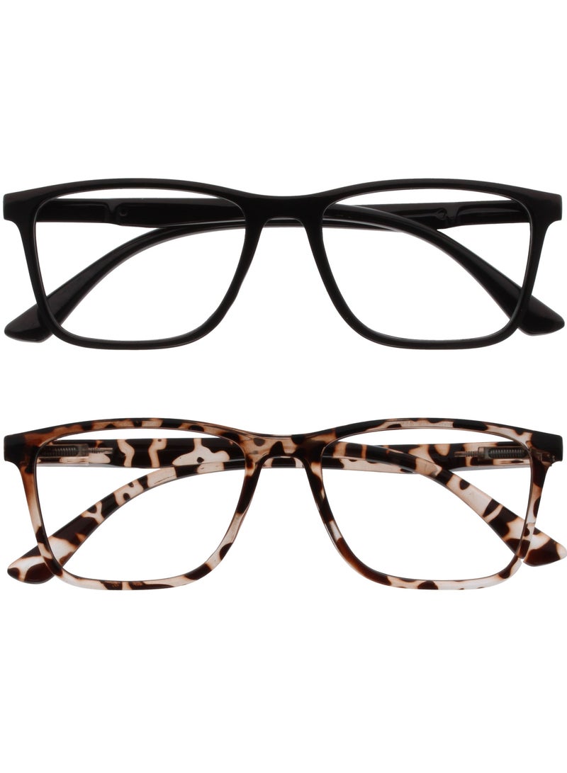 OPULIZE NYX Reading Glasses with Blue Light Blocking for Women Men, Rectangular Frame with UV & Eyestrain Protection, Anti-Glare Computer Gaming Glasses, Black, Brown +0.0 (Pack of 2) - Image 1