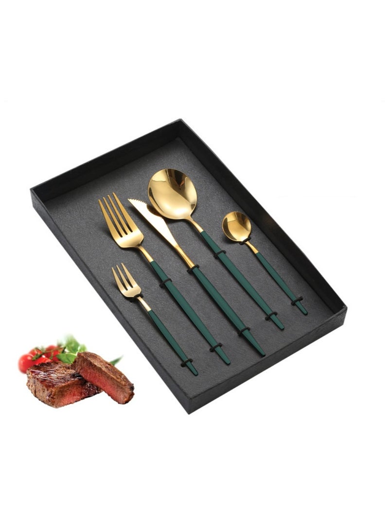 KUYING Stainless Steel Tableware Set Of 5 Pieces Western Knife Fork Spoon Set 