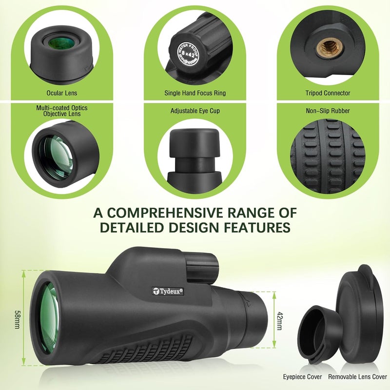 Tydeux 8x42 Monocular Telescope - K9 Prism Waterproof for Travel Secenery Wildlife Bird Watching Hunting Camping - Image 4