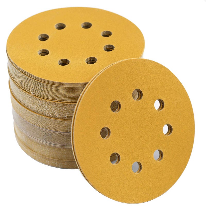 Aiyard 5-Inch 8-Hole Hook and Loop Sanding Discs 220-Grit Random Orbit Sandpaper, 100-Pack - Image 1