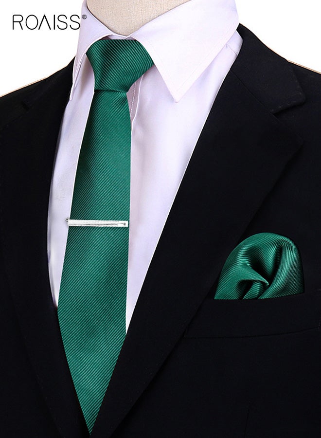 رويس مجموعة ربطة عنق مربعة الشكل بلون واحد للرجال، تتميز بعرض 7.5 سم، ربطة عنق خضراء مثالية لحفلات الزفاف والمواعدة وارتداء العمل اليومي، مجموعة إكسسوارات متعددة الاستخدامات وأنيقة - Image 2