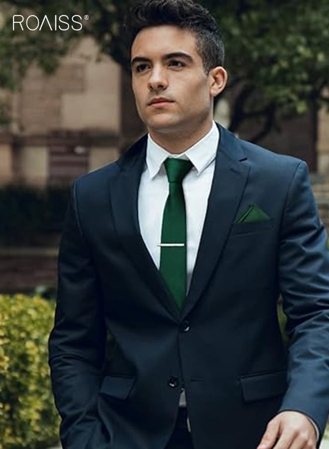 رويس مجموعة ربطة عنق مربعة الشكل بلون واحد للرجال، تتميز بعرض 7.5 سم، ربطة عنق خضراء مثالية لحفلات الزفاف والمواعدة وارتداء العمل اليومي، مجموعة إكسسوارات متعددة الاستخدامات وأنيقة - Image 5