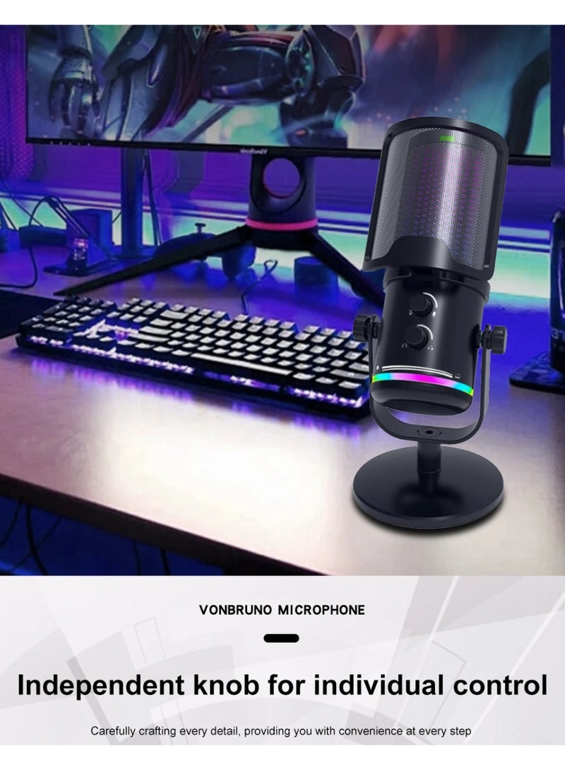 ميكروفون الألعاب USB الرائد ZFSZ M16 - ميكروفون مكثف احترافي مزود بمقبضين للتحكم وإضاءة RGB سفلية وقاعدة معدنية ثقيلة وفلتر صوت، يعمل بنظام التوصيل والتشغيل مع أجهزة الكمبيوتر الشخصي/PS5/Mac، بجودة استوديو - Image 4