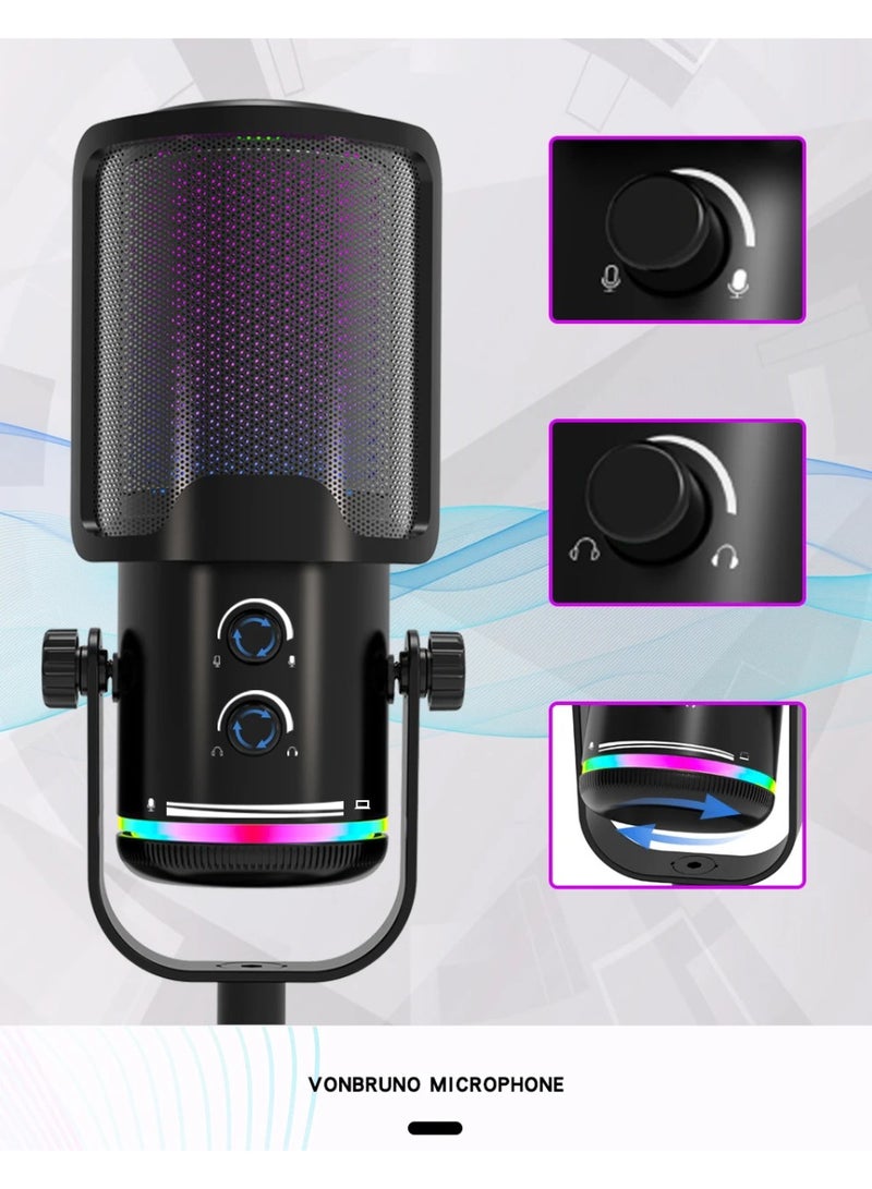 ميكروفون الألعاب USB الرائد ZFSZ M16 - ميكروفون مكثف احترافي مزود بمقبضين للتحكم وإضاءة RGB سفلية وقاعدة معدنية ثقيلة وفلتر صوت، يعمل بنظام التوصيل والتشغيل مع أجهزة الكمبيوتر الشخصي/PS5/Mac، بجودة استوديو - Image 5