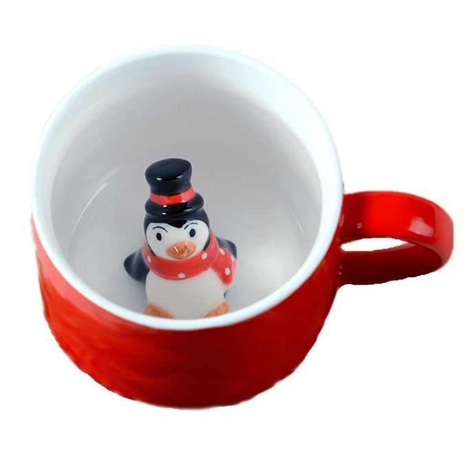 3D MUG ANIMAL INSIDE CUP CARTOON CERAMICS FIGURINE TEACUP FOR BOYS GIRLS KIDS WOMEN MEN COFFEE MUG PENGUIN