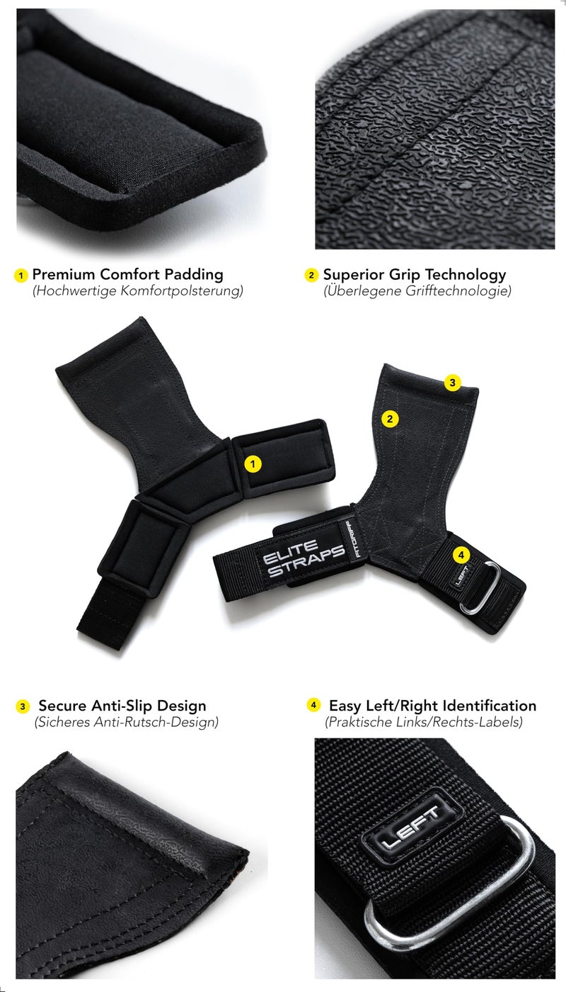 FitgriffÂ® Elite Straps - Lifting Wrist Straps (Rubber Grips) for Weightlifting, Gym, Workout, Deadlift - Anti-Slip Revolution for Men and Women (Black, M/L) - Image 3