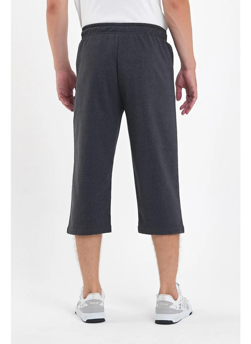 mmetalic Men's Zipper Pockets Anthracite Bermuda Below Knee Capri Long Shorts with Adjustable Elastic Waist