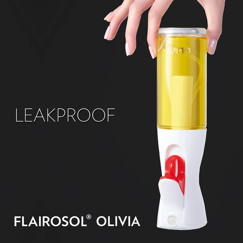 Flairosol أوليفيا. رذاذ الزيت المتقدم الأصلي للطهي، السلطات، الشواء والمزيد، رذاذ مستمر مع تحكم في الكمية، موثوق به من قبل الطهاة. تقنية مسجلة. (زجاجة زجاجية) (طباعة ذهبية) - Image 4