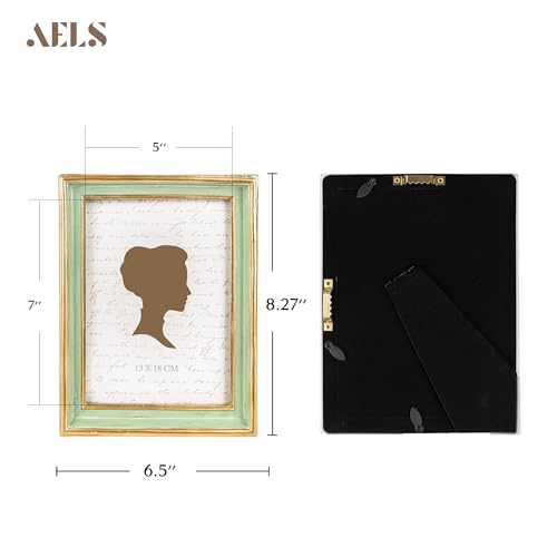 AELS 5x7 Inch Vintage Picture Frame Elegant Antique Photo Frames with Glass Front Photo Display Tabletop Wall Hanging Gift Ideas Sage Green with Gold Trim - Image 3