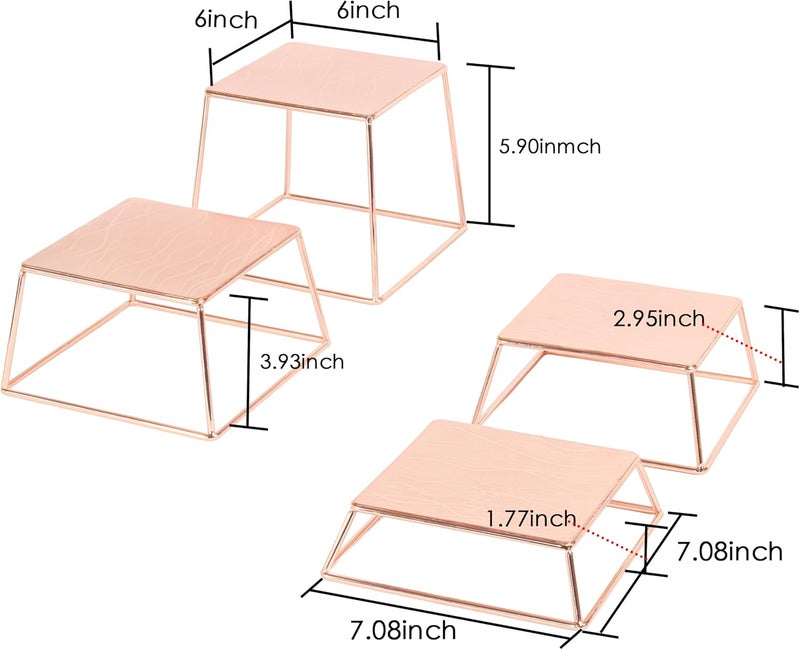 YFEEN Dessert Table Risers Display Stands Food display Rose gold Metal Square Retail Pizza,Cupcake,Candy Stands Food Platter Tray,6x6 INCH,Set of 4 - Image 2