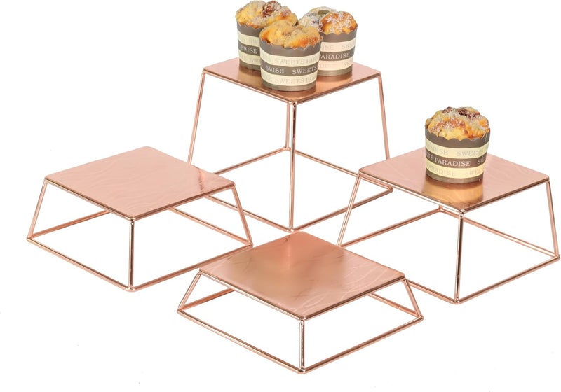 YFEEN Dessert Table Risers Display Stands Food display Rose gold Metal Square Retail Pizza,Cupcake,Candy Stands Food Platter Tray,6x6 INCH,Set of 4 - Image 1