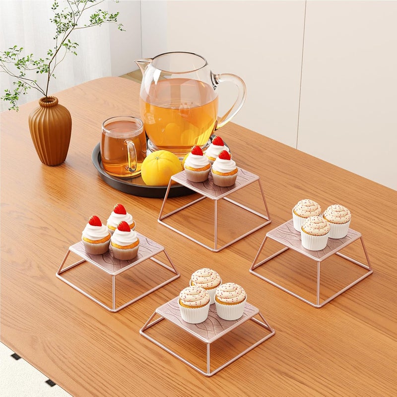 YFEEN Dessert Table Risers Display Stands Food display Rose gold Metal Square Retail Pizza,Cupcake,Candy Stands Food Platter Tray,6x6 INCH,Set of 4 - Image 3