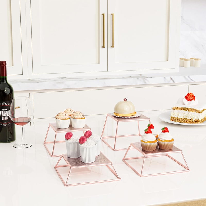 YFEEN Dessert Table Risers Display Stands Food display Rose gold Metal Square Retail Pizza,Cupcake,Candy Stands Food Platter Tray,6x6 INCH,Set of 4 - Image 4